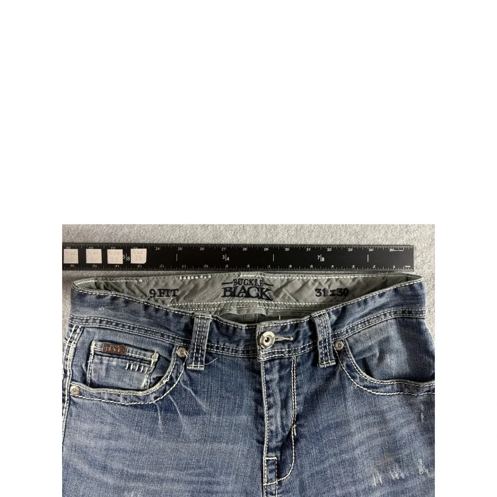 Buckle Black Nine Fit Straight Jeans Men's 31x30 Blue Denim Distressed Rugged